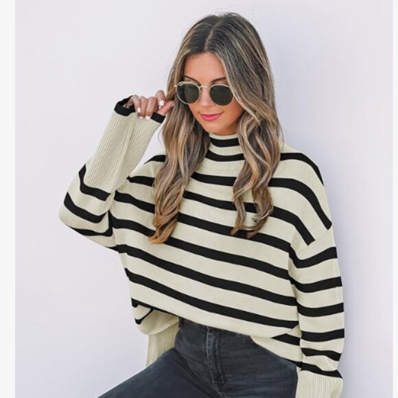 Women's Loose Fit Turtleneck Striped Sweater, Size Small NWT - Picture 9 of 10